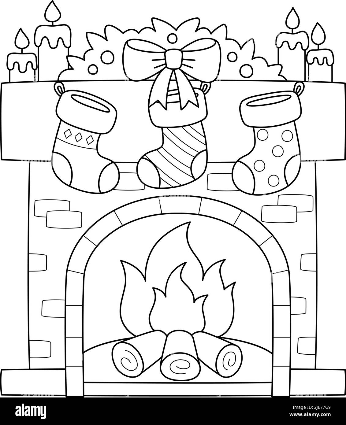 Cheminée de Noël avec chaussette isolée Illustration de Vecteur