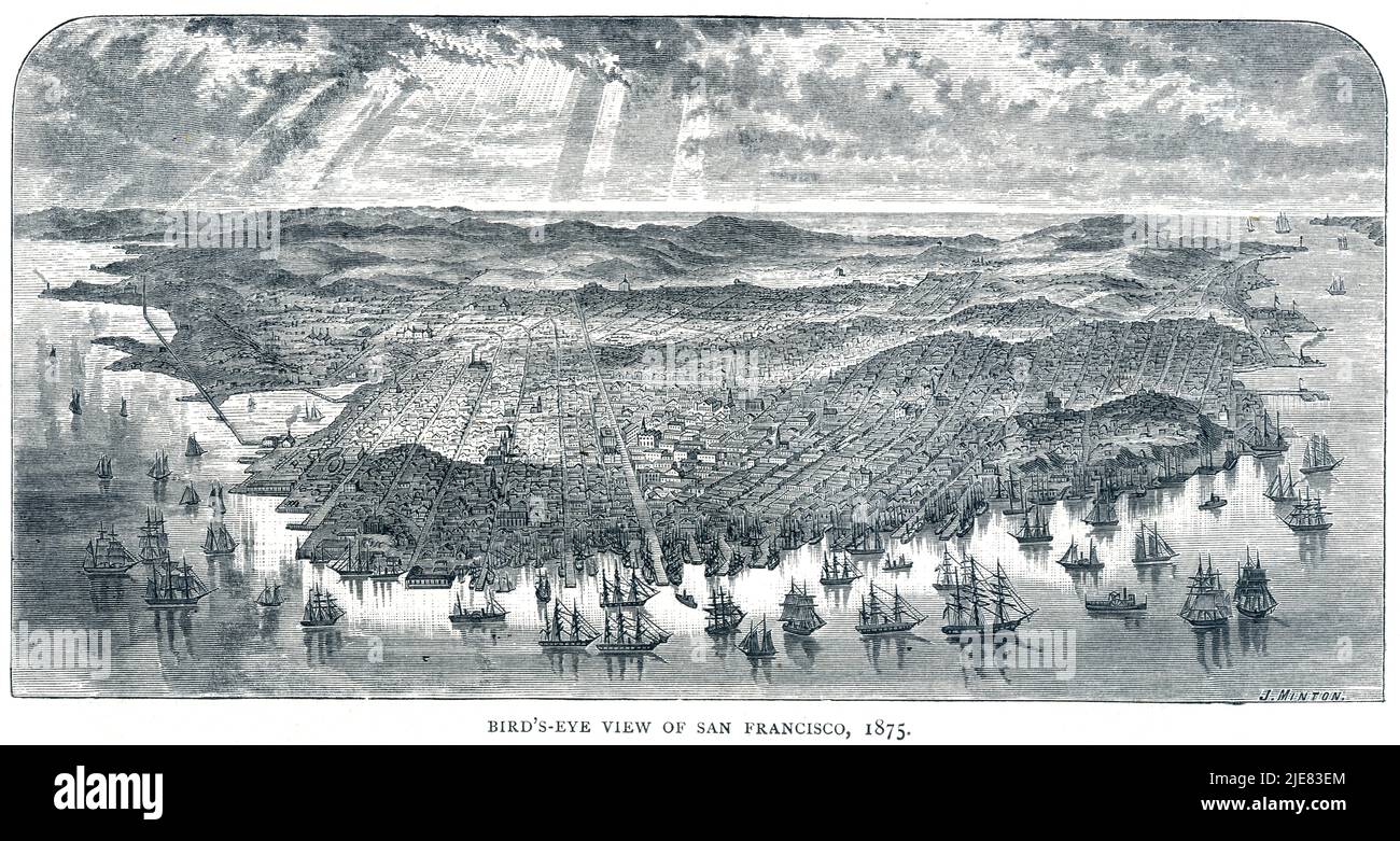 Vue panoramique de San Francisco, Californie, États-Unis, illustration historique du XIXe siècle Banque D'Images
