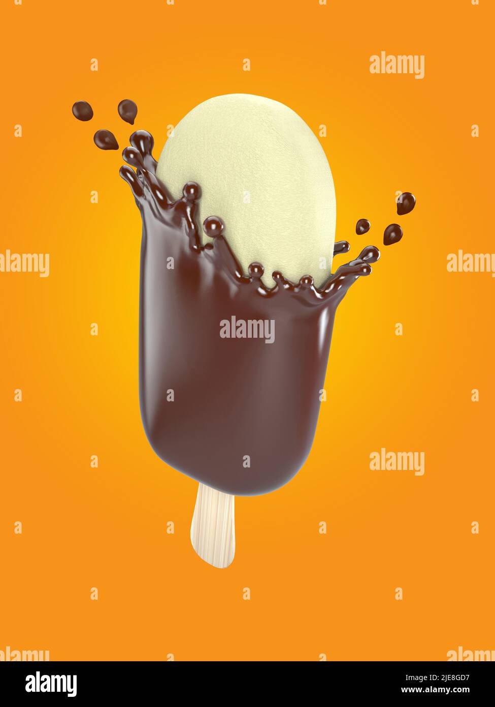 3D illustration de la barre de glace à la vanille avec chocolat et éclaboussures, chemin de travail ou chemin d'écrêtage inclus. Banque D'Images