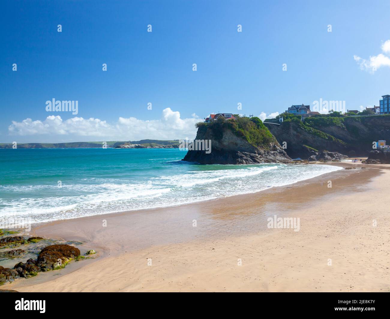 Towan Beach Newquay et l'île North Cornish Coast Cornwall Angleterre Royaume-Uni Banque D'Images