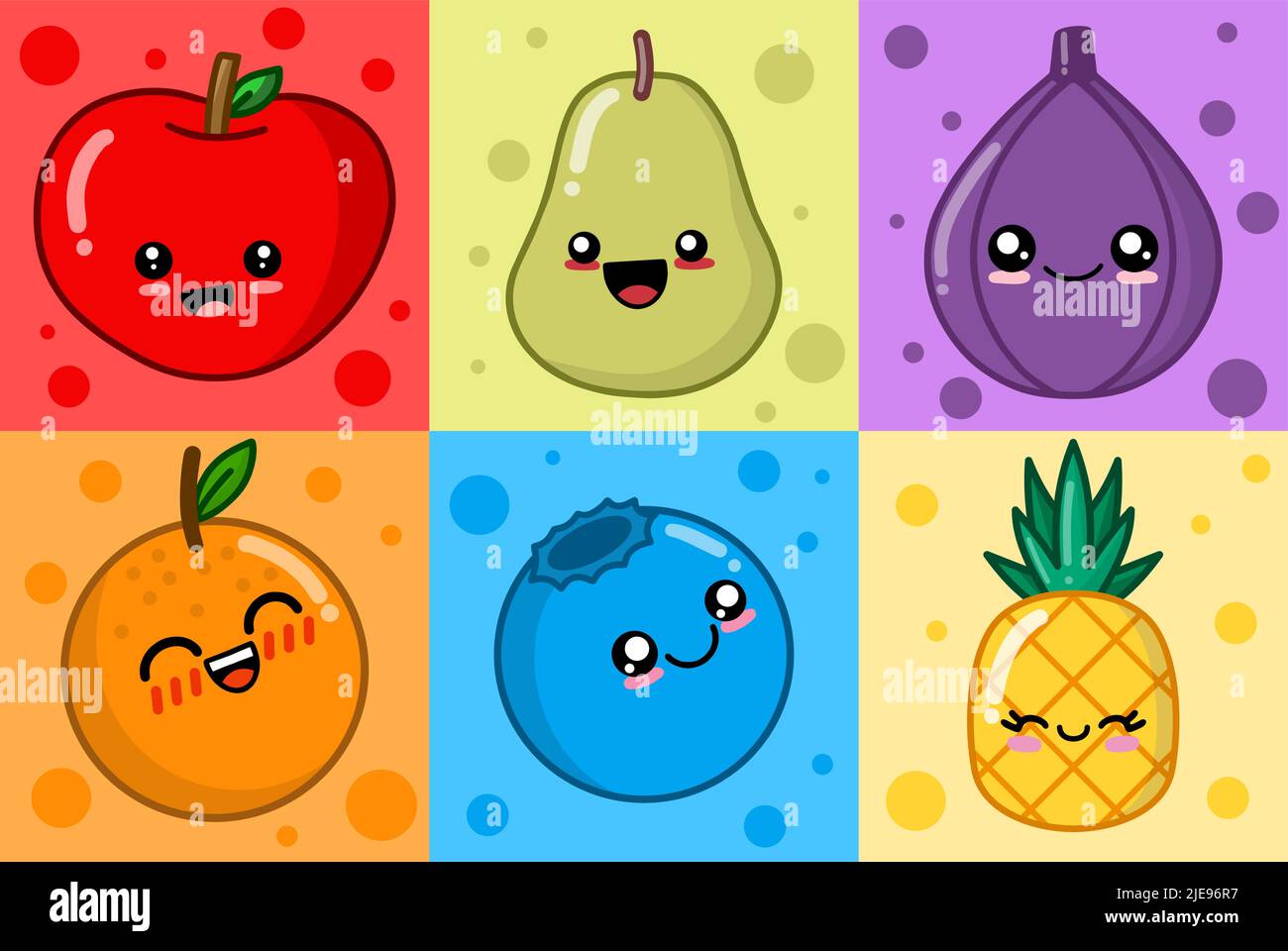 Ensemble mignon de fruits kawaii Illustration de Vecteur