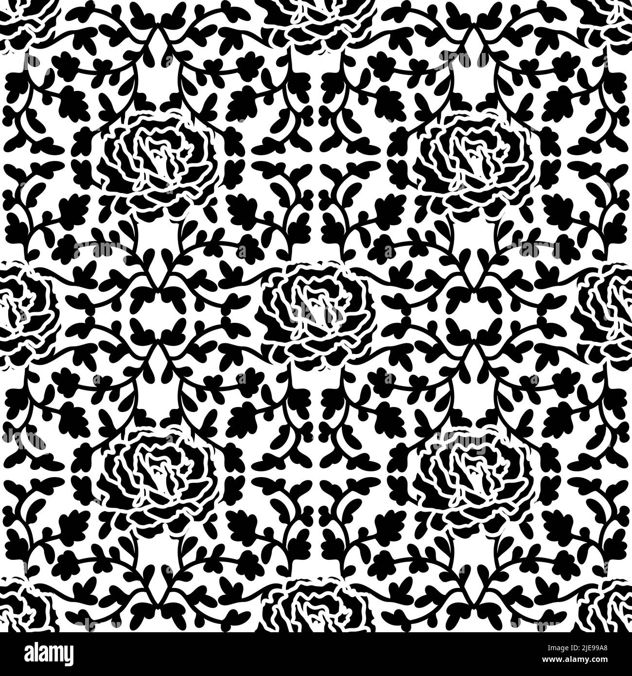 Texture de qualité supérieure sans coutures en damask. Décoration victorienne décorative à motif vectoriel. Noir et blanc. Illustration de Vecteur