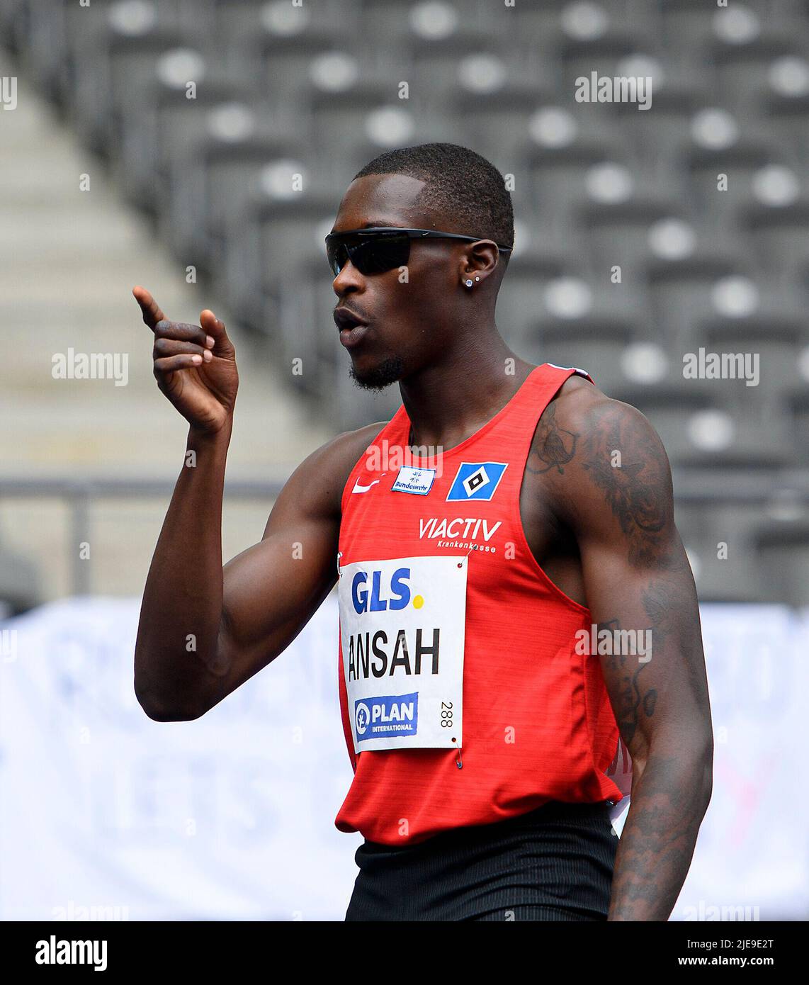 Owen ANSAH (HSV Hambourg Hambourg Hambourg Hambourg) Gesture, Gesture, hommes 100m demi-finales sur les championnats d'athlétisme allemands 25 juin 2022 2022, de 25 juin. - 06/26/2022 à Berlin/Allemagne. ÃÂ Banque D'Images