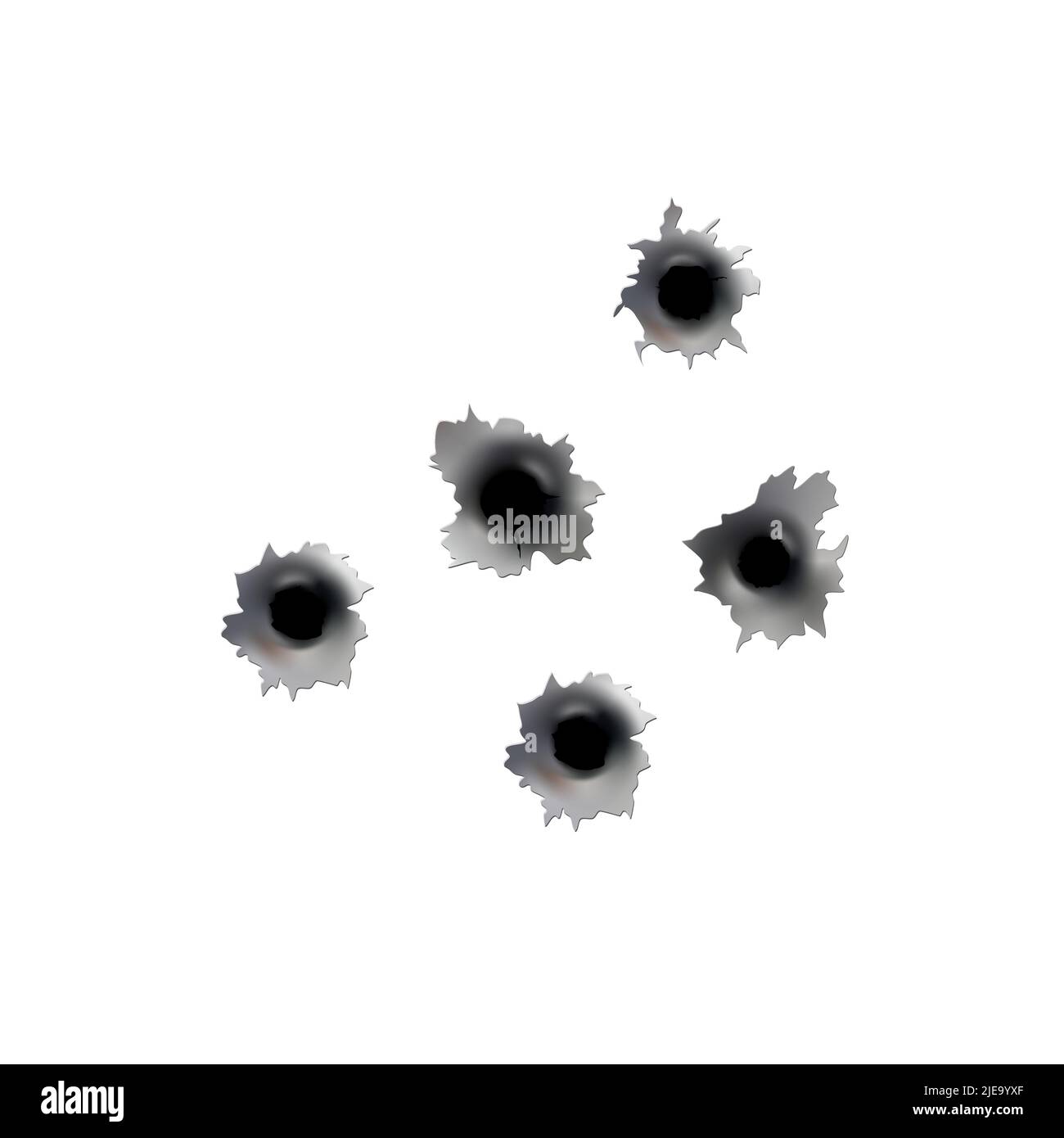 Trous de balle de pistolet ou de pistolet. Photographiez en métal à trou simple ou double. Dommages et fissures sur la surface. Vecteur isolé en arrière-plan Illustration de Vecteur