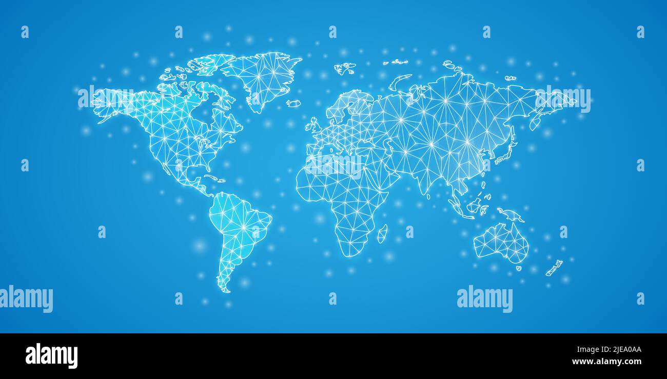 Symbole poly basse de la carte du monde avec points blancs connectés ...
