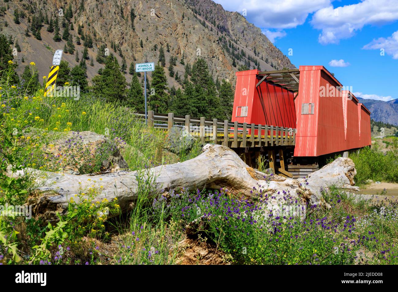 Le pont de chemin de fer Ashnola no 1 mesurant 135 mètres à travers la rivière Similkameen de la Colombie-Britannique, situé à Keremeos, en Colombie-Britannique. Banque D'Images