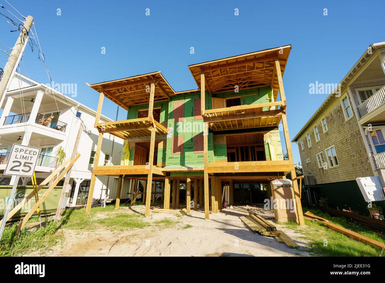 Maison à ossature de bois en construction à Wrightsville Beach en Caroline du Nord aux États-Unis Banque D'Images
