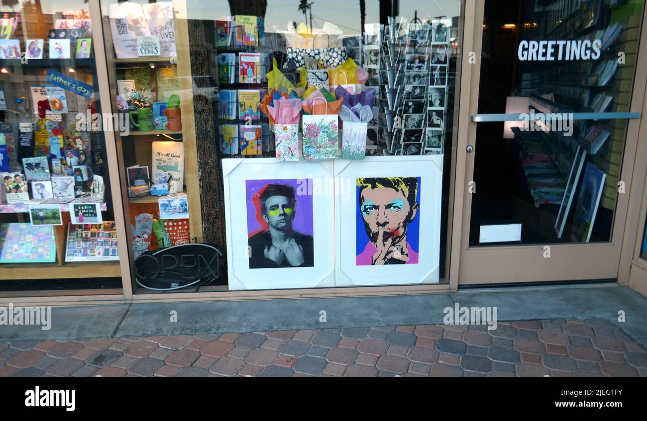 Palm Springs, Californie, États-Unis 11th juin 2022 Une vue générale de l'atmosphère de James Dean et David Bowie Art dans une fenêtre de magasin sur le Palm Springs Walk of Fame on 11 juin 2022 à Palm Springs, Californie, États-Unis. Photo par Barry King/Alay stock photo Banque D'Images