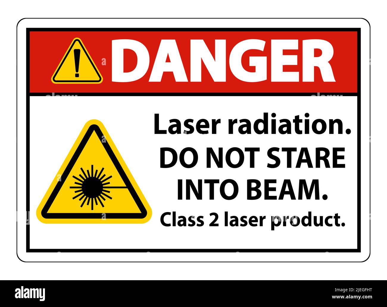 Danger rayonnement laser, ne pas regarder dans le faisceau, produit laser  de classe 2 signalisation sur fond blanc Image Vectorielle Stock - Alamy