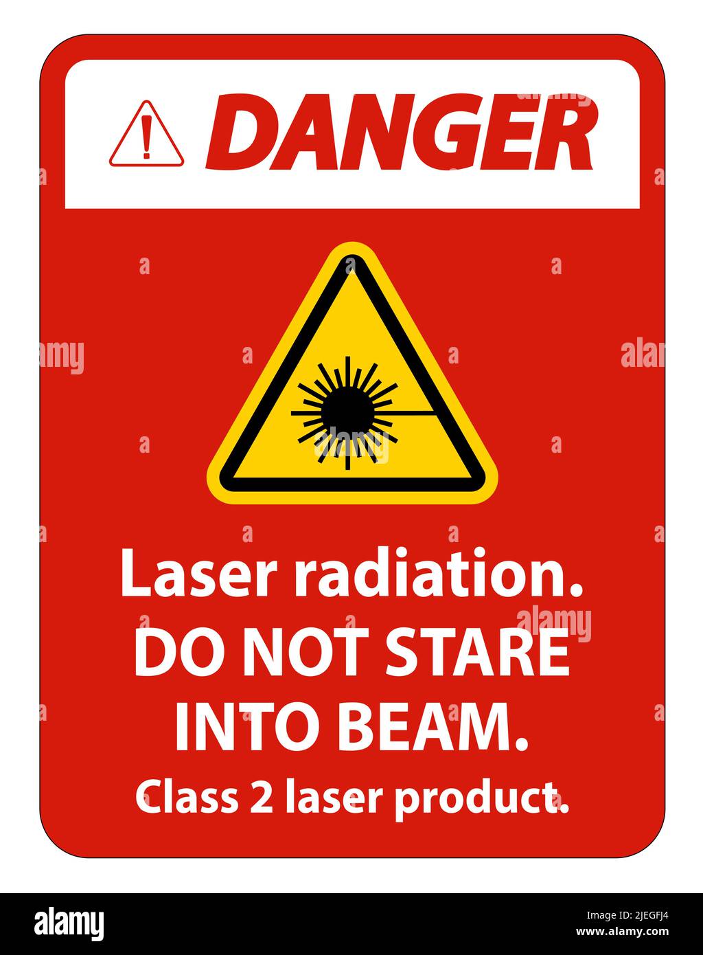 Danger rayonnement laser, ne pas regarder dans le faisceau, produit laser  de classe 2 signalisation sur fond blanc Image Vectorielle Stock - Alamy