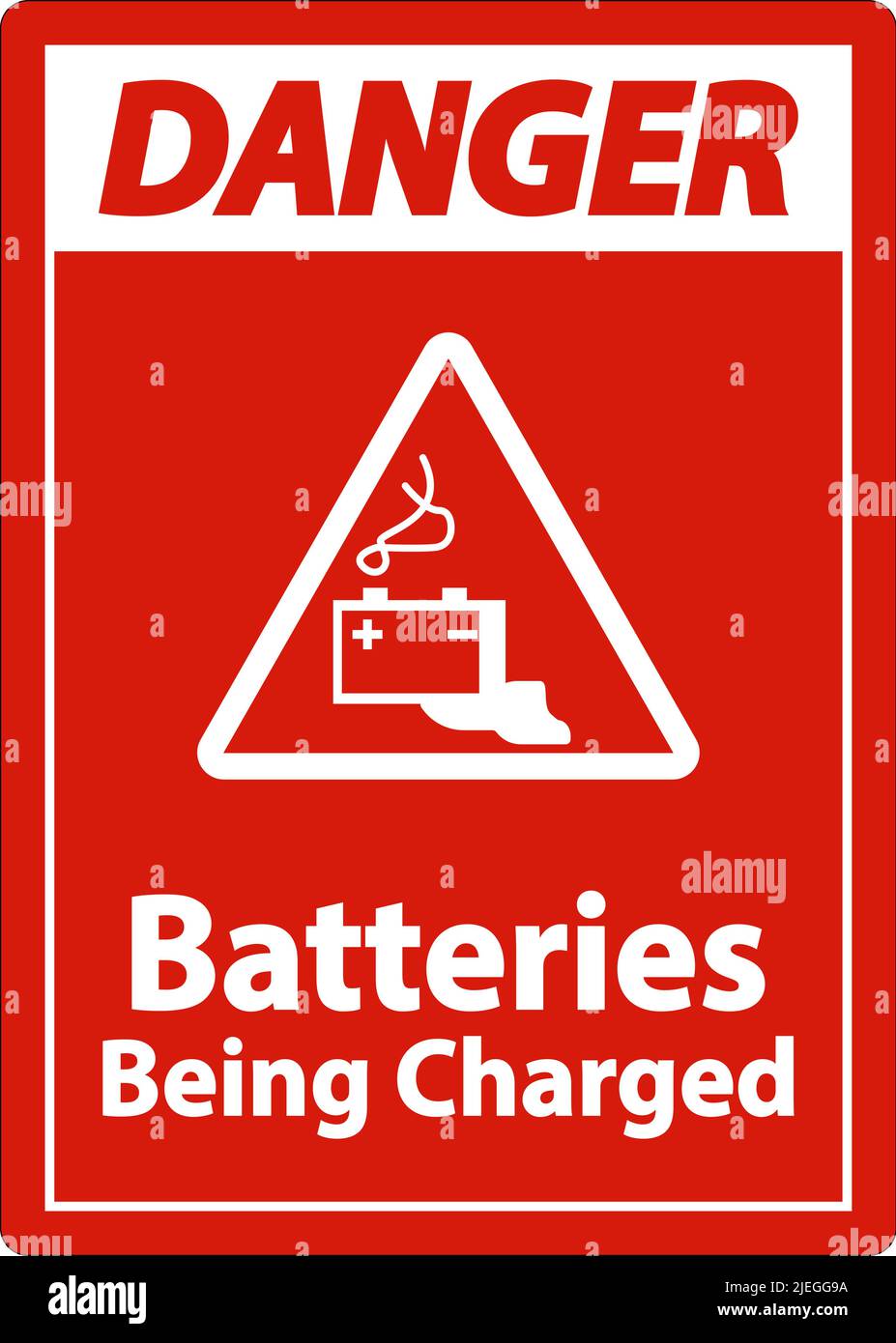 Danger : batteries en cours de charge. Affiche sur fond blanc Illustration de Vecteur