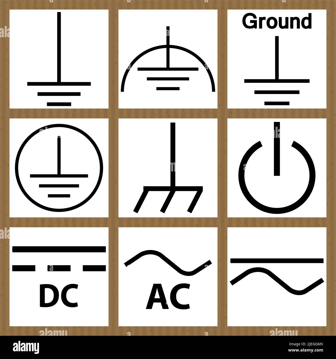 Symbole de mise à la terre de protection, d'alimentation du circuit c.c., c.a. Illustration de Vecteur