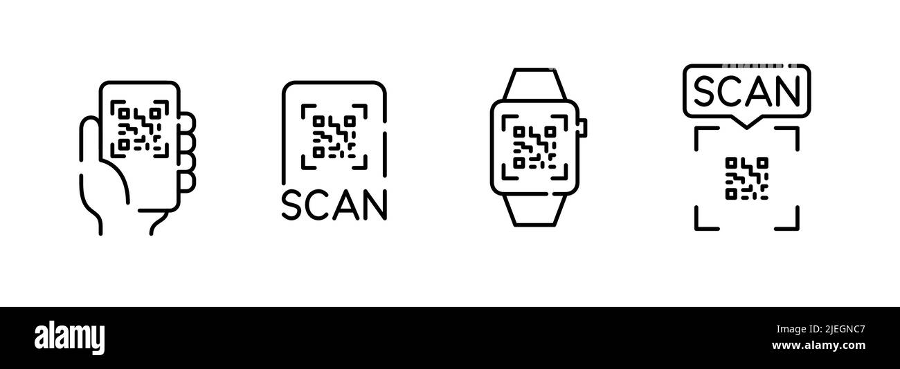 Scannez le code qr avec les icônes du téléphone. Pixel parfait, contour modifiable Illustration de Vecteur