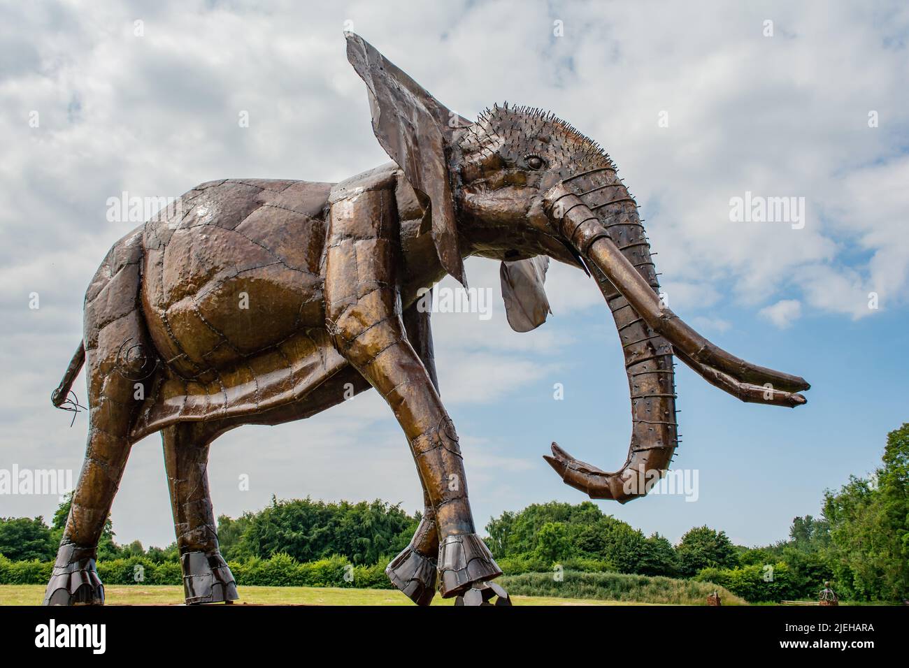 Sculptures en métal qui sont basées à l'usine de fer britannique à Oswestry Shropshire. Il y a des lions, des tigres, des éléphants, des paons, des zèbres, etc Banque D'Images