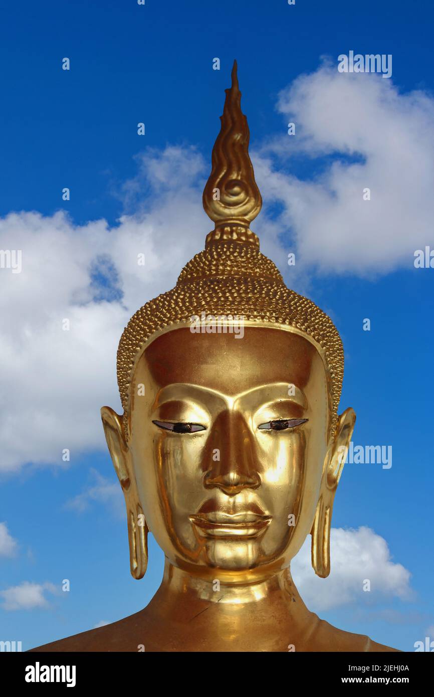 Asien, Bouddha, Thaïlande, or, goldener, Chiang Mai, Bangkok, Porträt, blauer Himmel, Banque D'Images