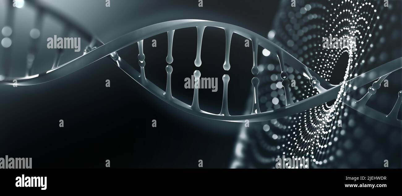 Hélice d'ADN. Recherche scientifique. Décodage du génome et innovation médicale. 3D illustration d'une molécule d'ADN sous microscope Banque D'Images