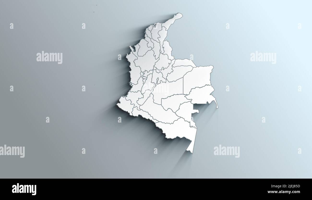 Pays politique carte géographique de la Colombie avec des départements avec des ombres Banque D'Images