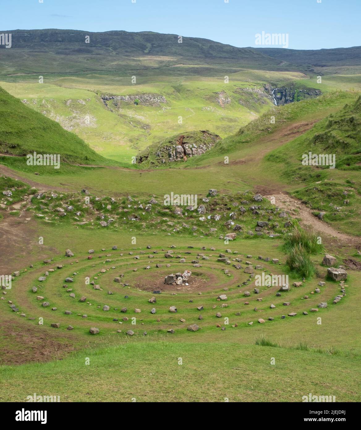 Cercle de pierres créé par les touristes à Fairy Glen sur la péninsule Trotternish, île d'Uig de Skye, Écosse Royaume-Uni. Banque D'Images