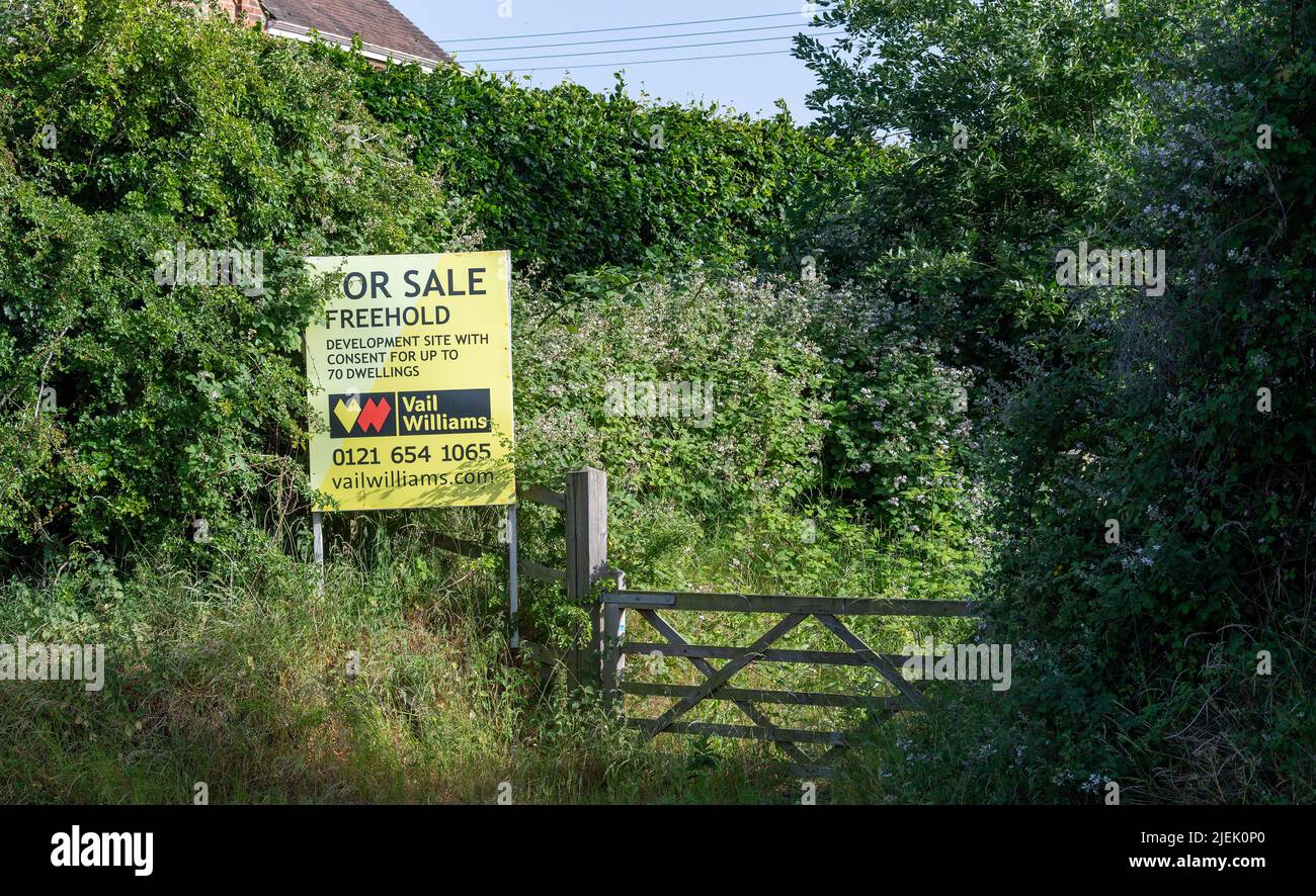 Terrain à vendre dans la campagne vendu pour le développement et de nouveaux logements. Malvern, Royaume-Uni. Banque D'Images