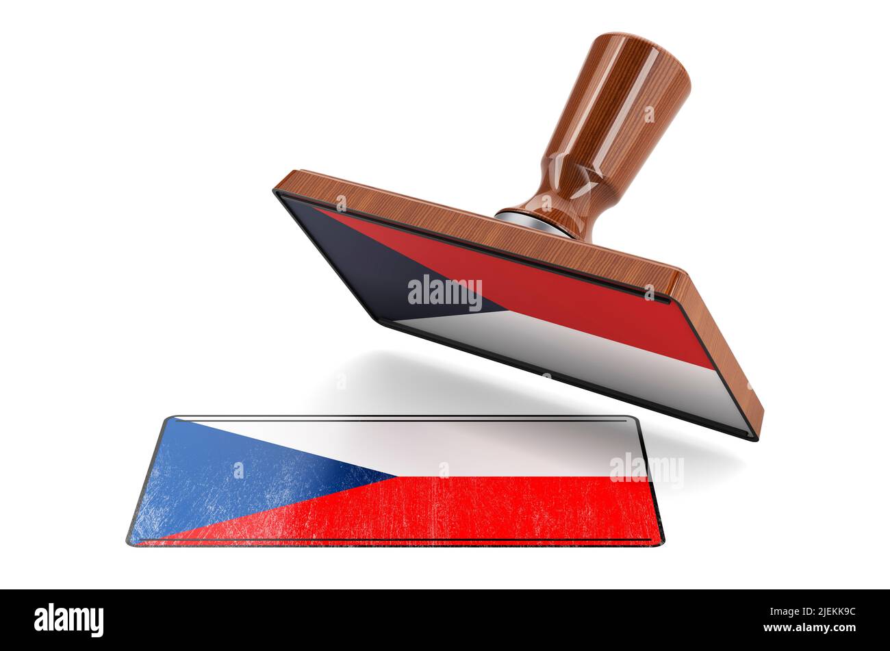 Estampage en bois, sceau de drapeau tchèque, 3D rendu isolé sur fond blanc Banque D'Images
