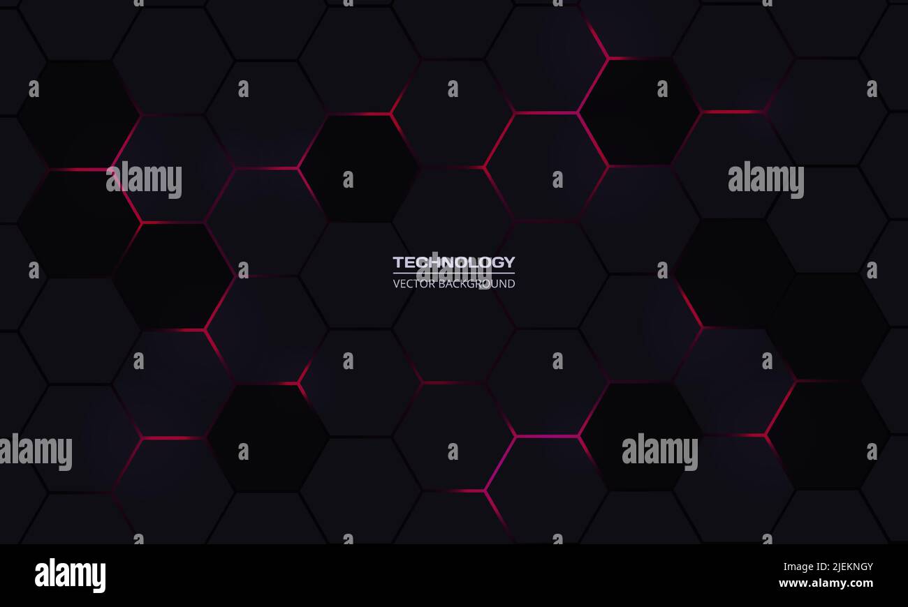 Fond vectoriel de la technologie abstraite Dark HEXAGON gaming avec flashs lumineux de couleur rose. Illustration vectorielle Illustration de Vecteur