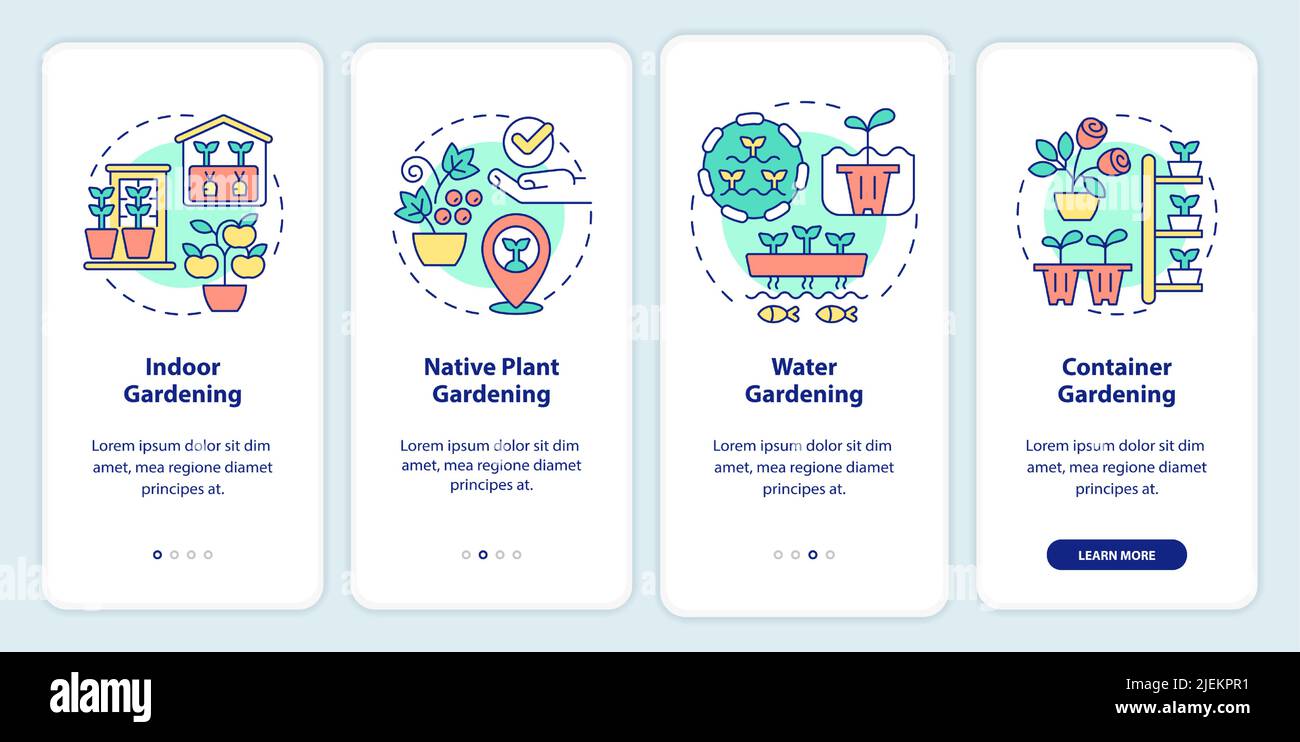 Écran de l'application mobile d'intégration des types de jardinage Illustration de Vecteur