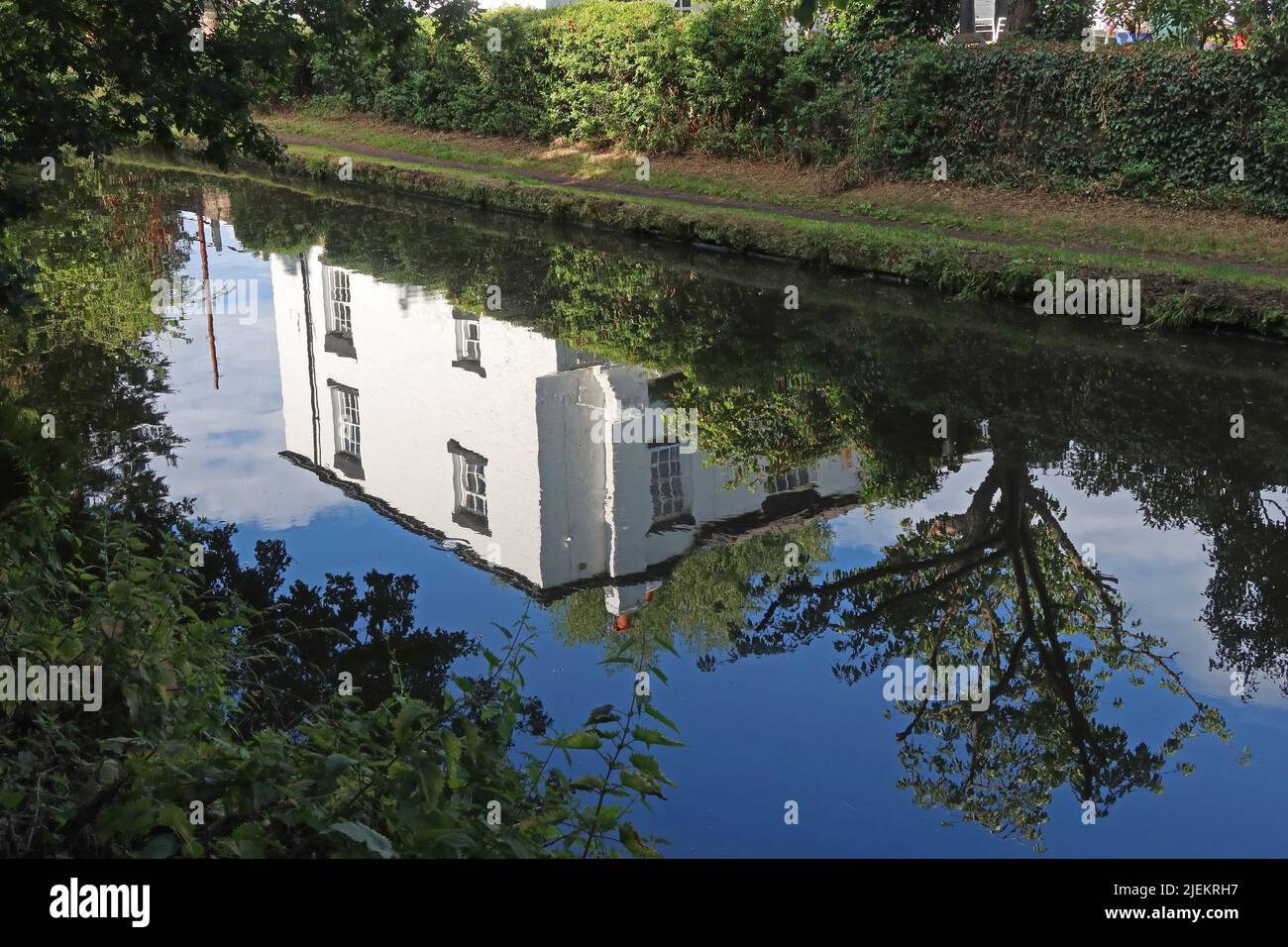 Réflexion sur le canal de Bridgewater à Church Lane, Grappenhall, South Warrington, Cheshire, Angleterre, ROYAUME-UNI, WA4 2YG Banque D'Images