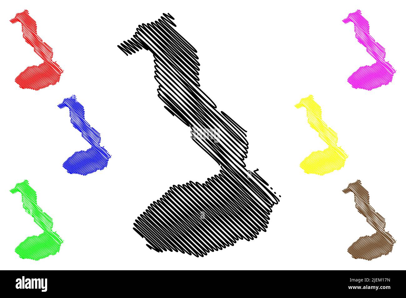 Île Isabela (République de l'Équateur, Amérique du Sud et Amérique latine, archipel des îles Galapagos) carte illustration vectorielle, scribble croquis île Albemarle Illustration de Vecteur