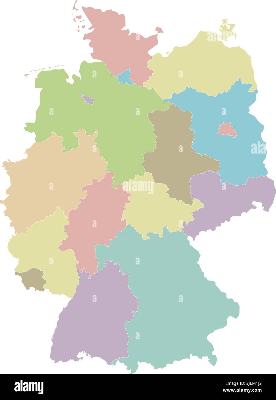 Carte vierge vectorielle de l'Allemagne avec États ou régions fédérés et divisions administratives. Calques modifiables et clairement étiquetés. Illustration de Vecteur