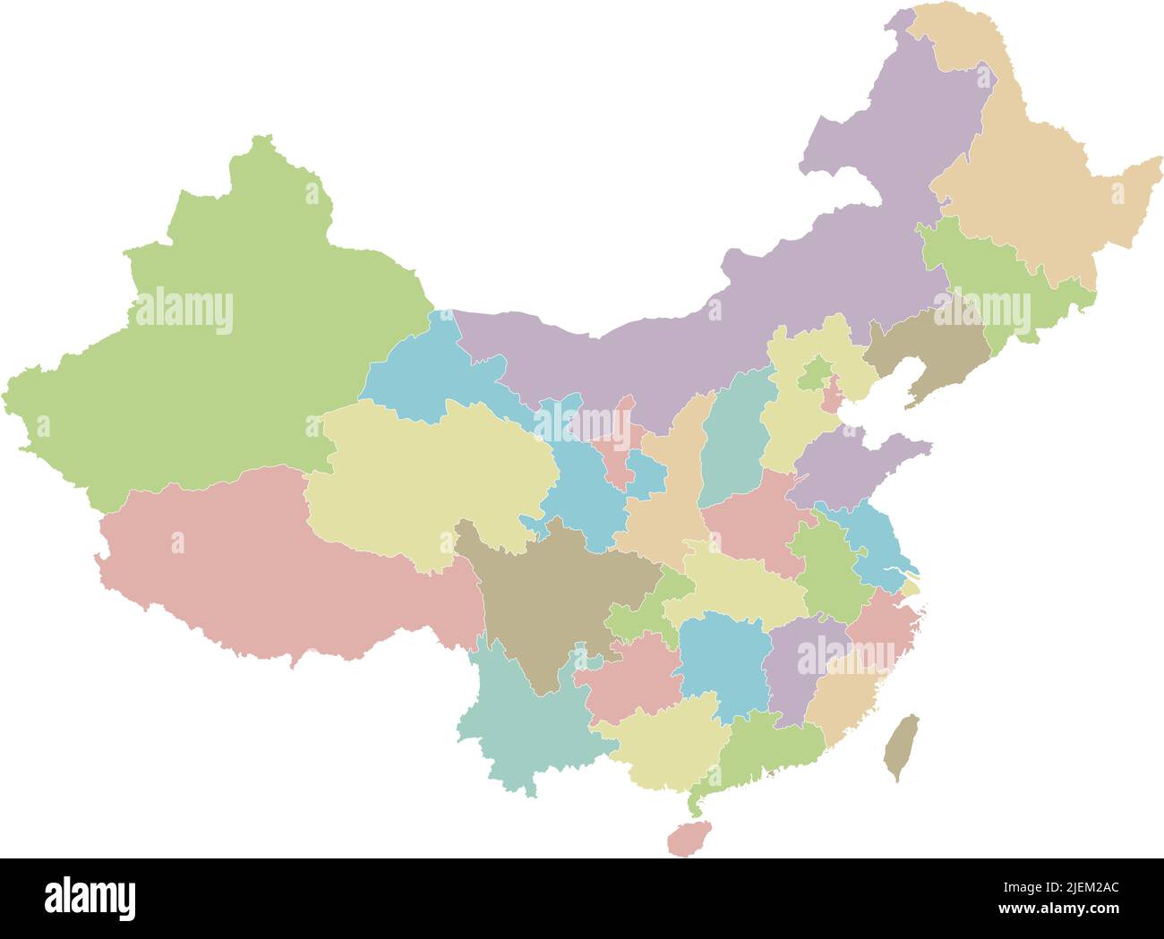Carte vierge vectorielle de la Chine avec les provinces, les régions et les divisions administratives. Calques modifiables et clairement étiquetés. Illustration de Vecteur