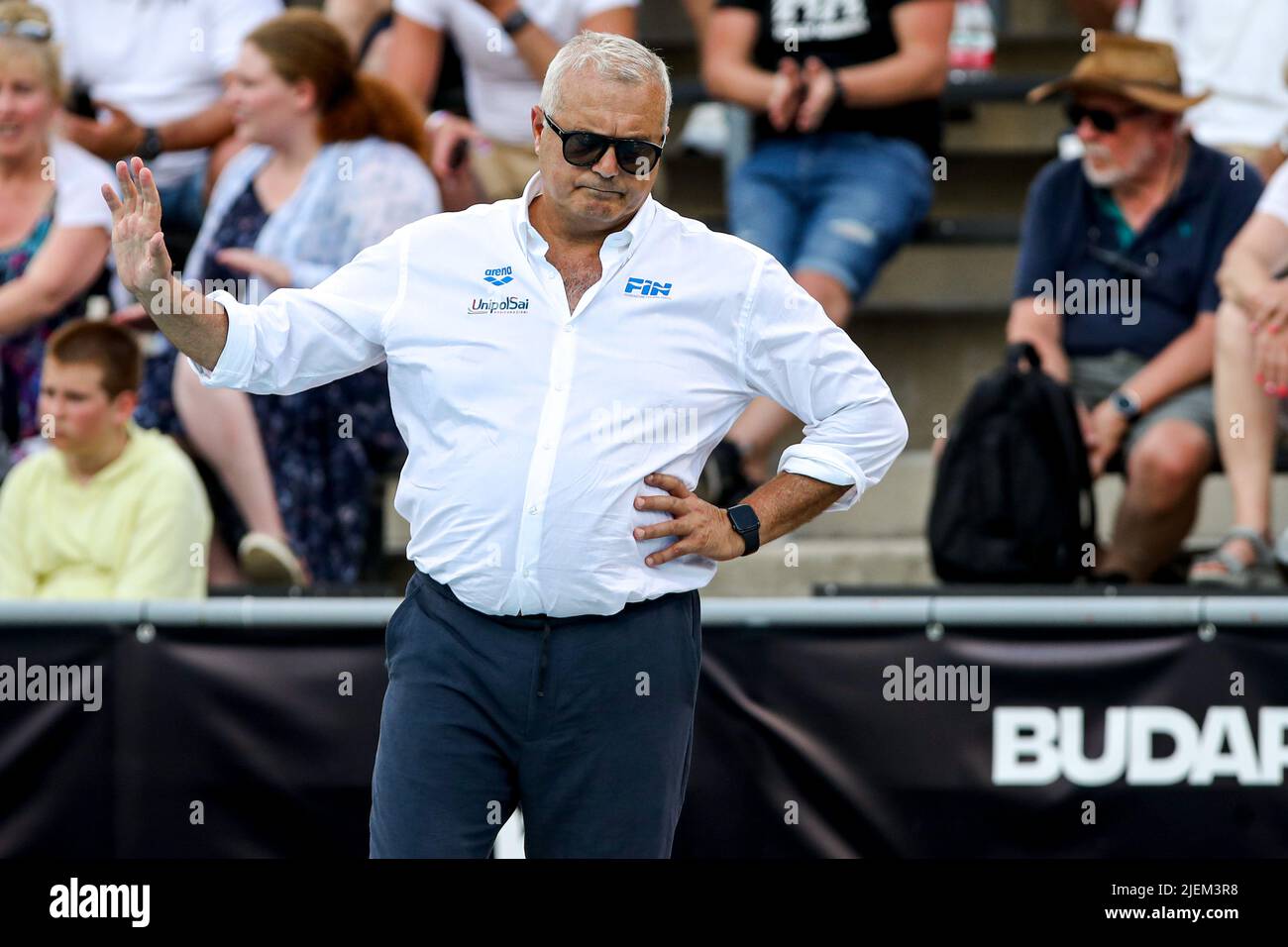 BUDAPEST, HONGRIE - JUIN 27 : entraîneur-chef Allessandro Campagna de l'Italie lors des Championnats du monde de la FINA finale de Budapest 2022 1/8 match entre l'Italie et l'Australie sur 27 juin 2022 à Budapest, Hongrie (photo par Albert Ten Hove/Orange Pictures) Banque D'Images