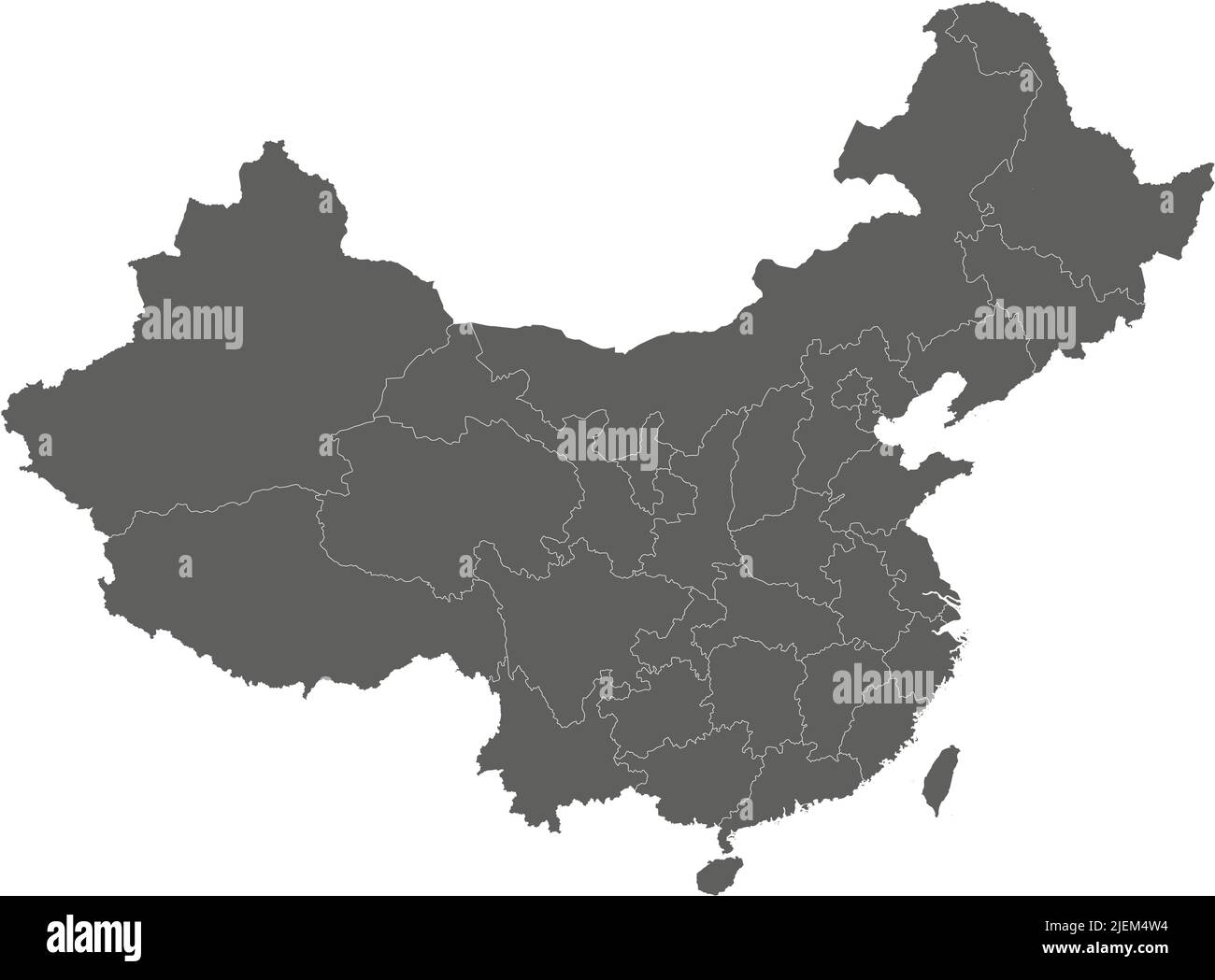 Carte vierge vectorielle de la Chine avec les provinces, les régions et les divisions administratives. Calques modifiables et clairement étiquetés. Illustration de Vecteur