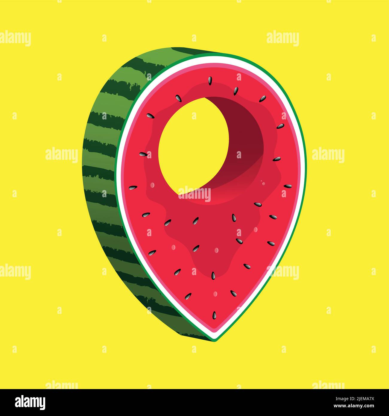 Icône/illustration GPS Watermelon 3D sur fond jaune Illustration de Vecteur