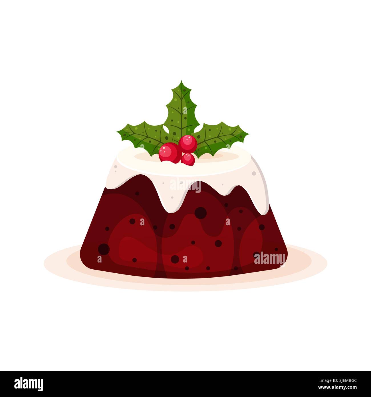 Pudding de Noël décoré avec une branche de houx Illustration de Vecteur