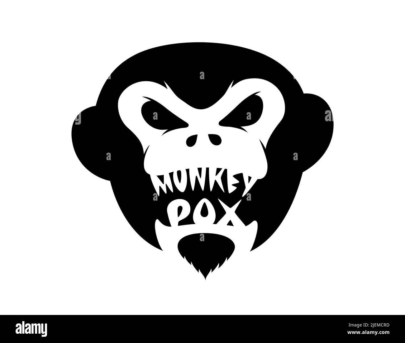 Tête noire de singe avec le concept d'inscription monkeypox. Apparition de la maladie de Primat POX sur le visage. Panneau de gorille en colère. VMP de singe féroce MPVX vecteur pandémique dangereux symbole eps Illustration de Vecteur
