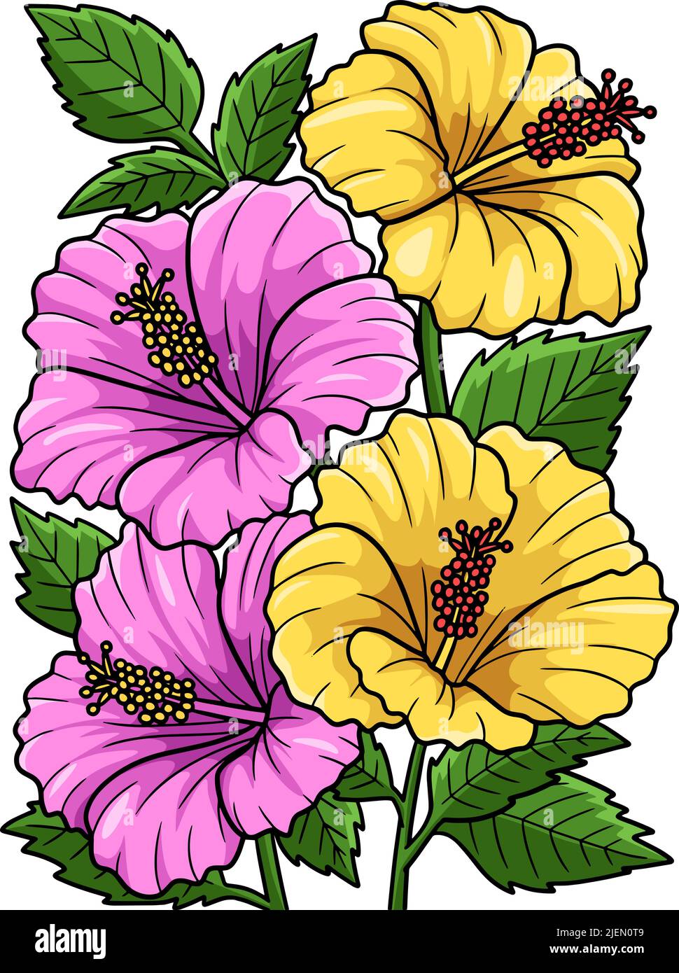 Hibiscus Flower Cartoon coloré Clipart Illustration de Vecteur