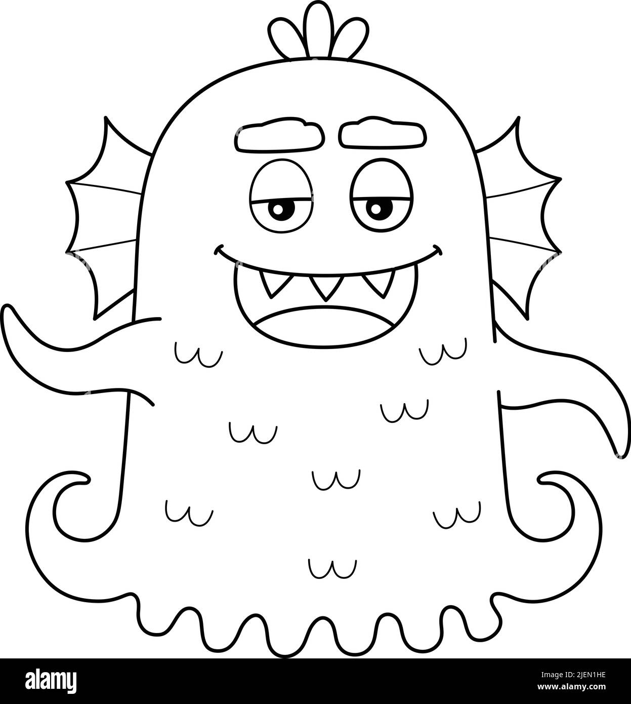 Page de coloriage Monster with fins pour enfants Illustration de Vecteur