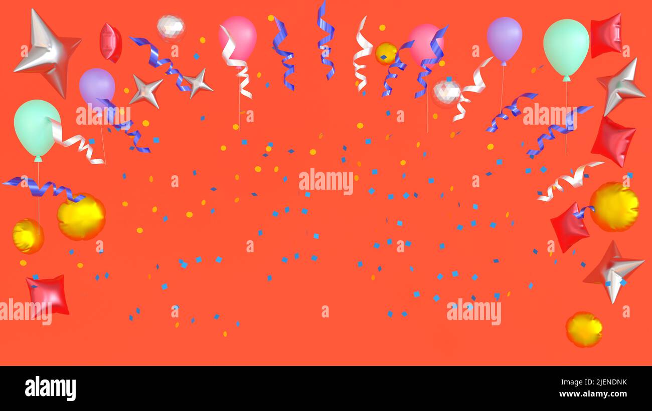 Arrière-plan de fête décoration colorée par ballon pour fête d'anniversaire et événement ou exposition de produit, 3D rendu. Banque D'Images