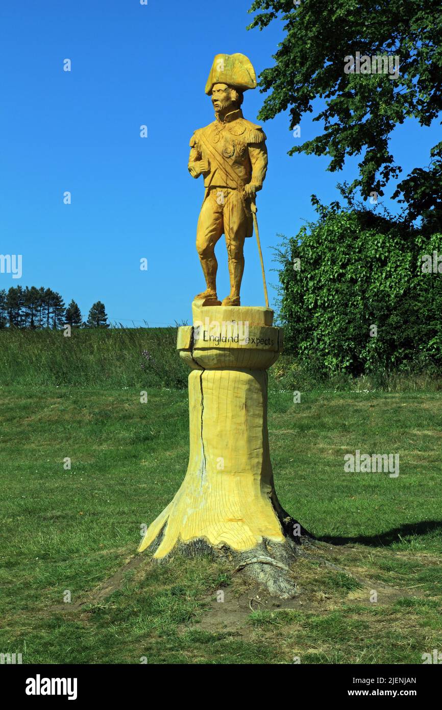 Amiral Lord Horatio Nelson, sculpture sur bois, sculpture, Burnham Thorpe, Norfolk 3 Banque D'Images