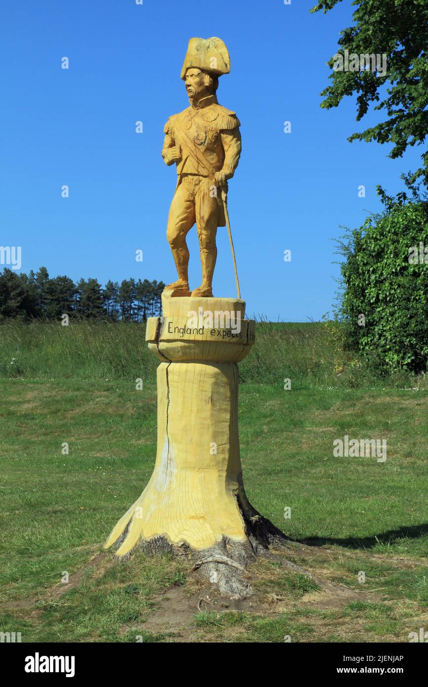 Amiral Lord Horatio Nelson, sculpture sur bois, sculpture, Burnham Thorpe, Norfolk 4 Banque D'Images