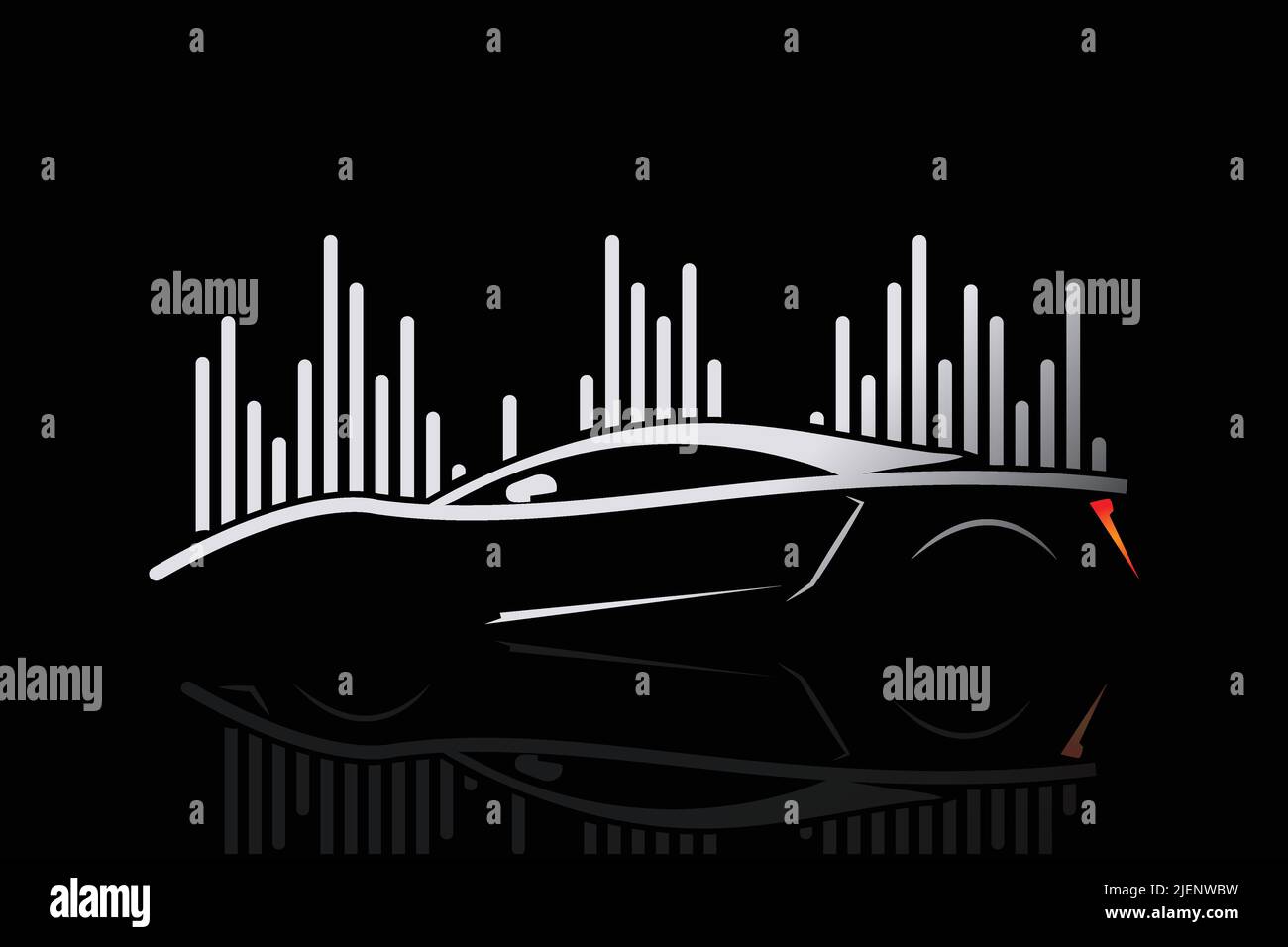 Voiture, Beat, Outline, Luxe, voiture musicale, voiture de sport, modèle de logo lignes de silhouette Illustration de Vecteur