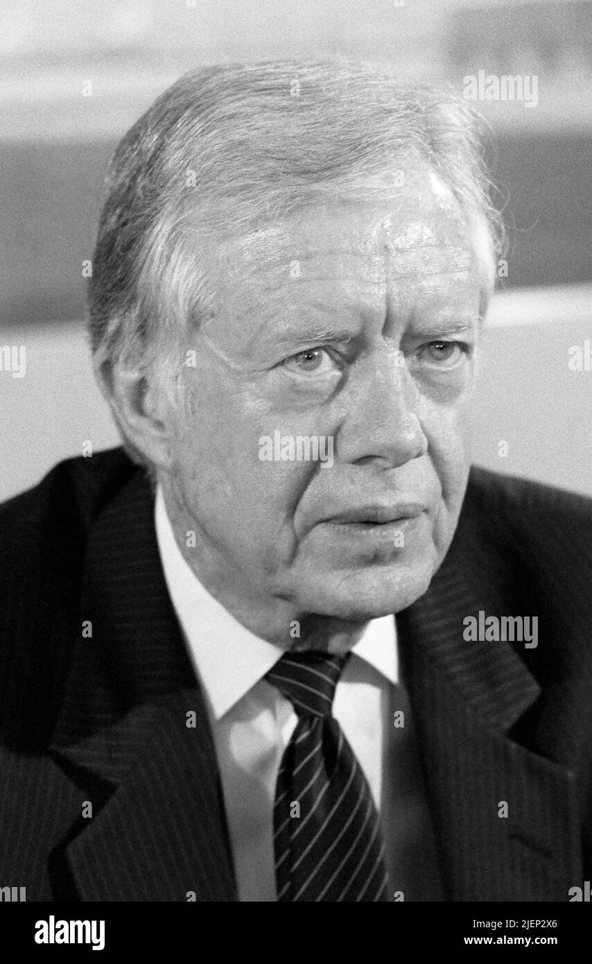 Jimmy carter, ex-président des États-Unis, lors d'une conférence de presse aux pays-Bas sur le 11 octobre 1988. Banque D'Images