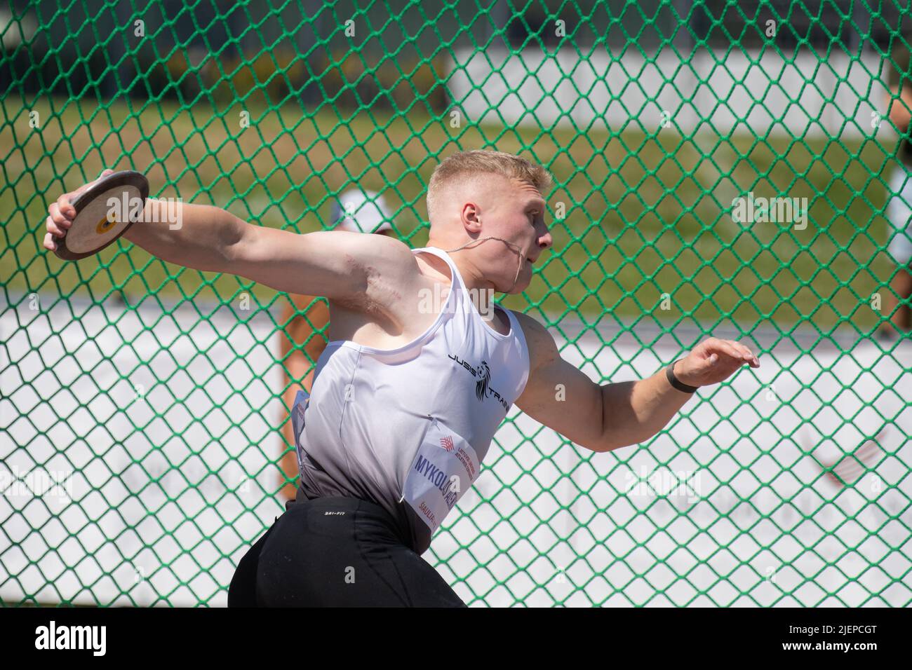 2022-06-25. Championnat d'athlétisme lituanien à Šiauliai. Mykolas Alekna a remporté le match de lancement de discus - 69,00m Banque D'Images