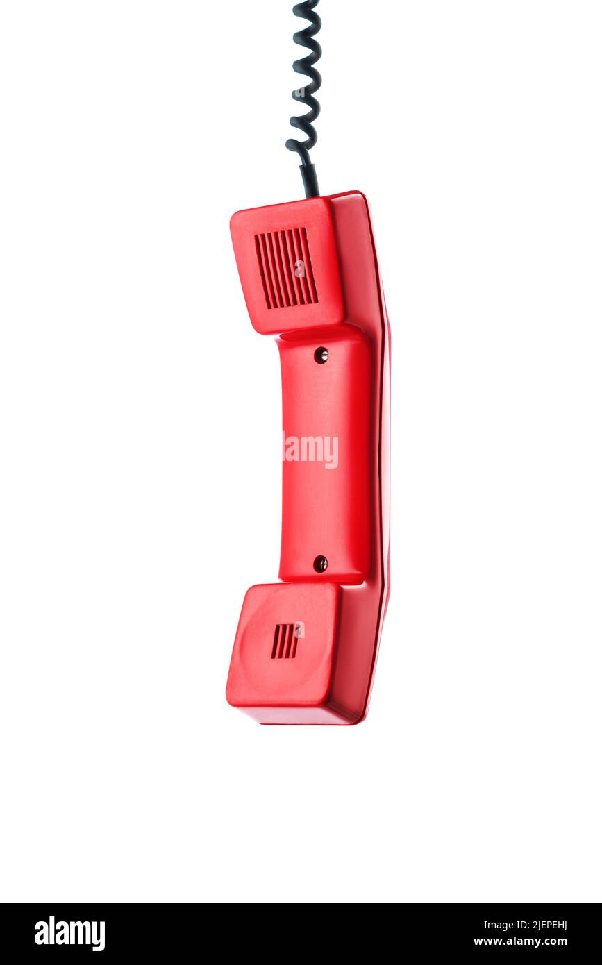 Téléphone rouge de style rétro isolé sur fond blanc Banque D'Images