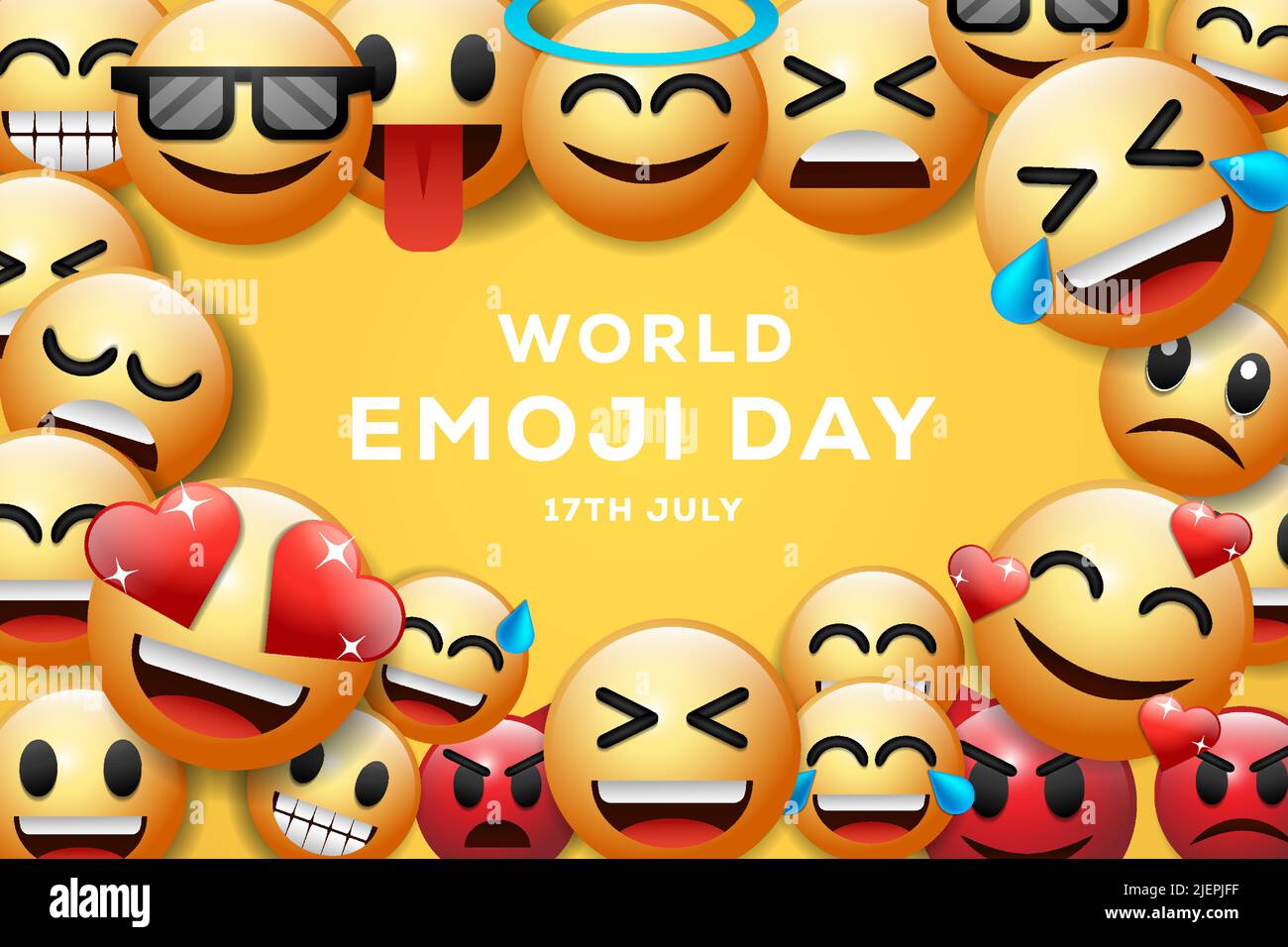 illustration de fond de la journée mondiale emoji avec différentes expressions faciales emoji Illustration de Vecteur