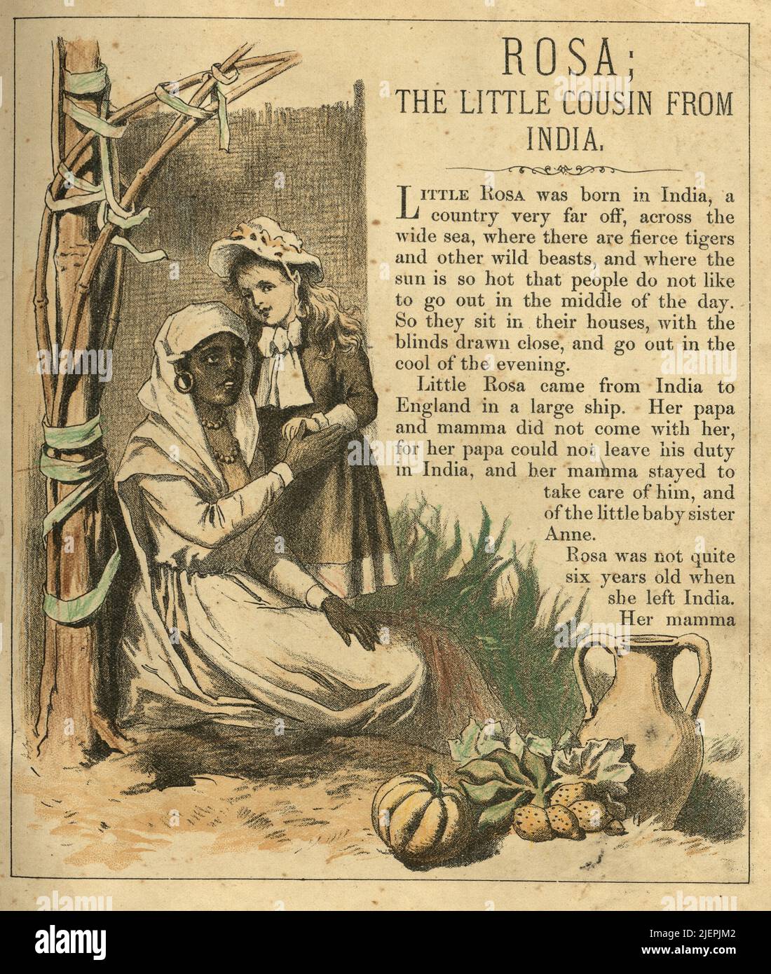 Petite fille anglaise et sa nounou indienne ayah, victorienne, 1880s, 19th siècle. Rosa le petit cousin de l'Inde Banque D'Images