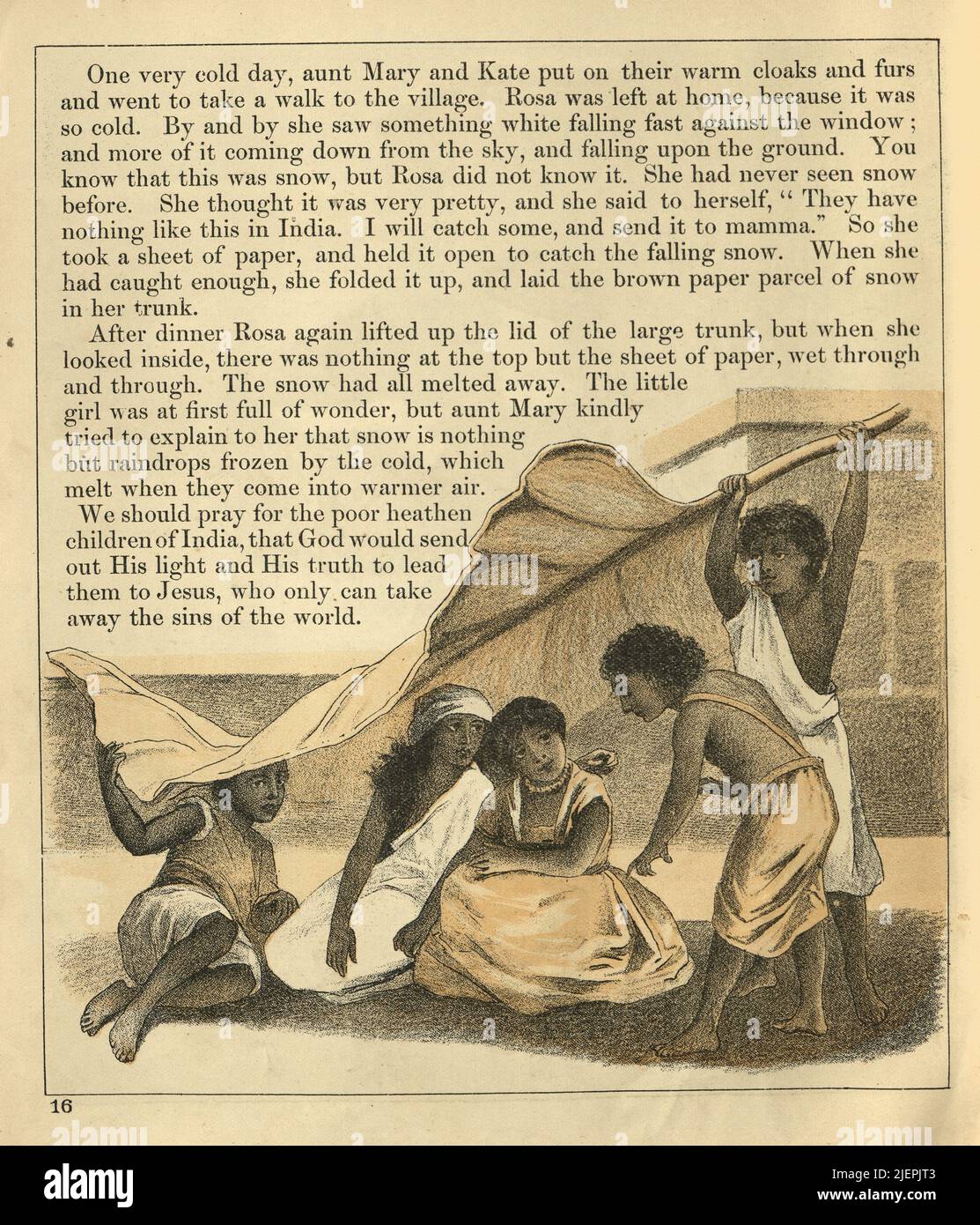 Les enfants en Inde se réfugiant du soleil sous une feuille géante, indienne, victorienne 19th siècle Banque D'Images
