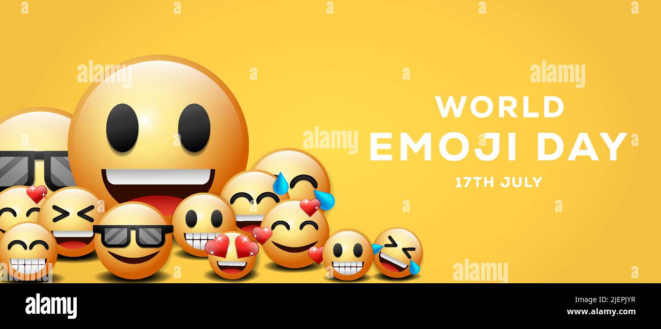 illustration réaliste de fond de jour émoji avec différentes expressions faciales emoji Illustration de Vecteur