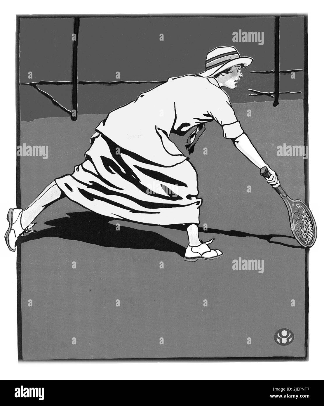 Illustration du début du 20th siècle par Edward Penfield (1866-1925) sur la couverture de collier, un magazine d'intérêt général américain avec une joueuse de tennis. Banque D'Images