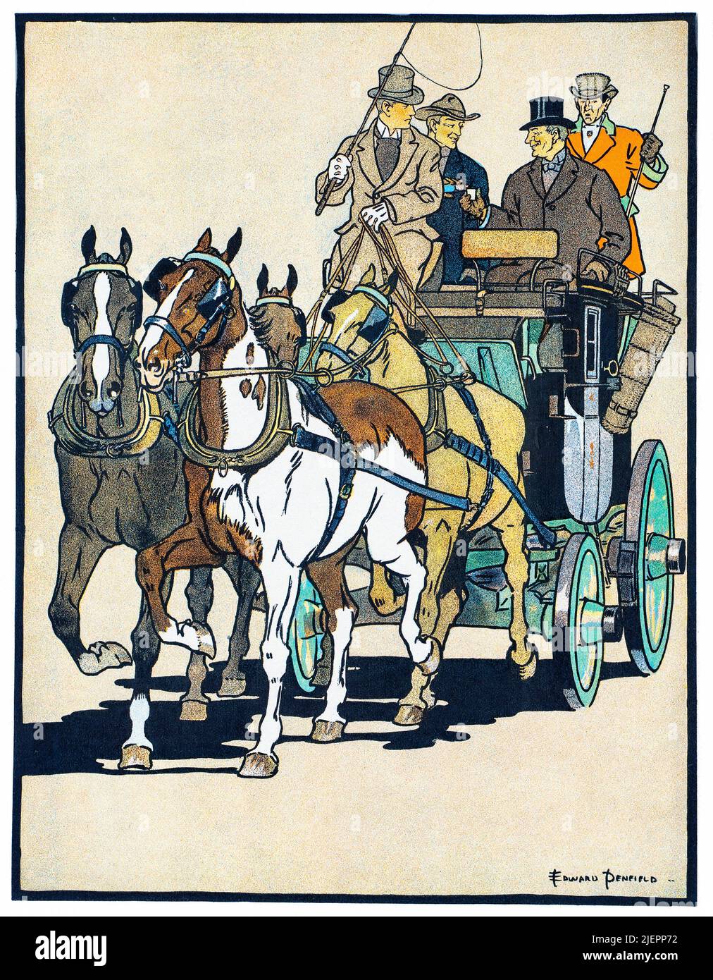 Illustration publicitaire américaine du début du siècle 20th par Edward Penfield (1866-1925) pour John Dewer & Sons Ltd, Whisky Distillers à Perth, en Écosse Banque D'Images